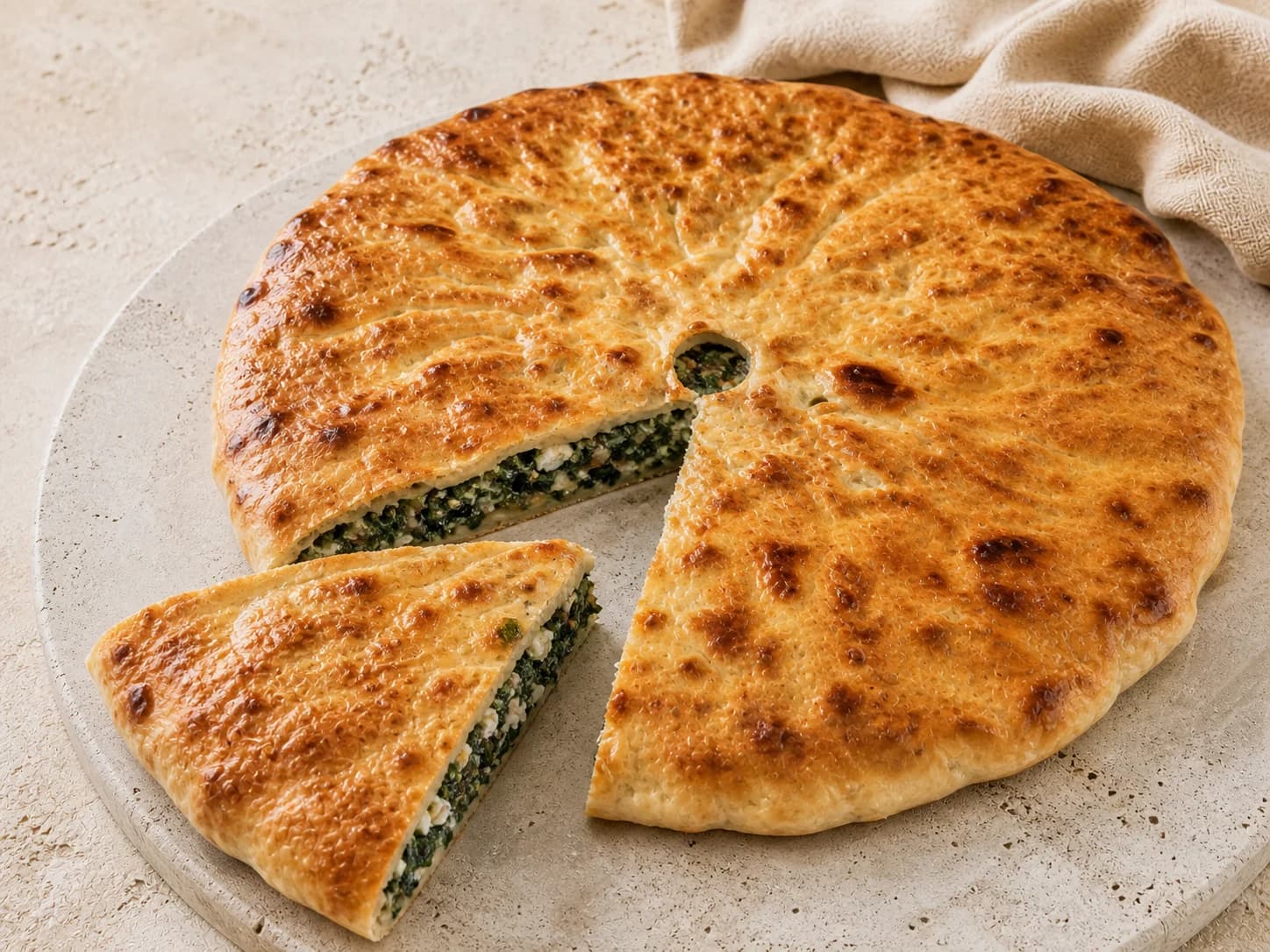 Листья шпината, осетинский сыр, укроп