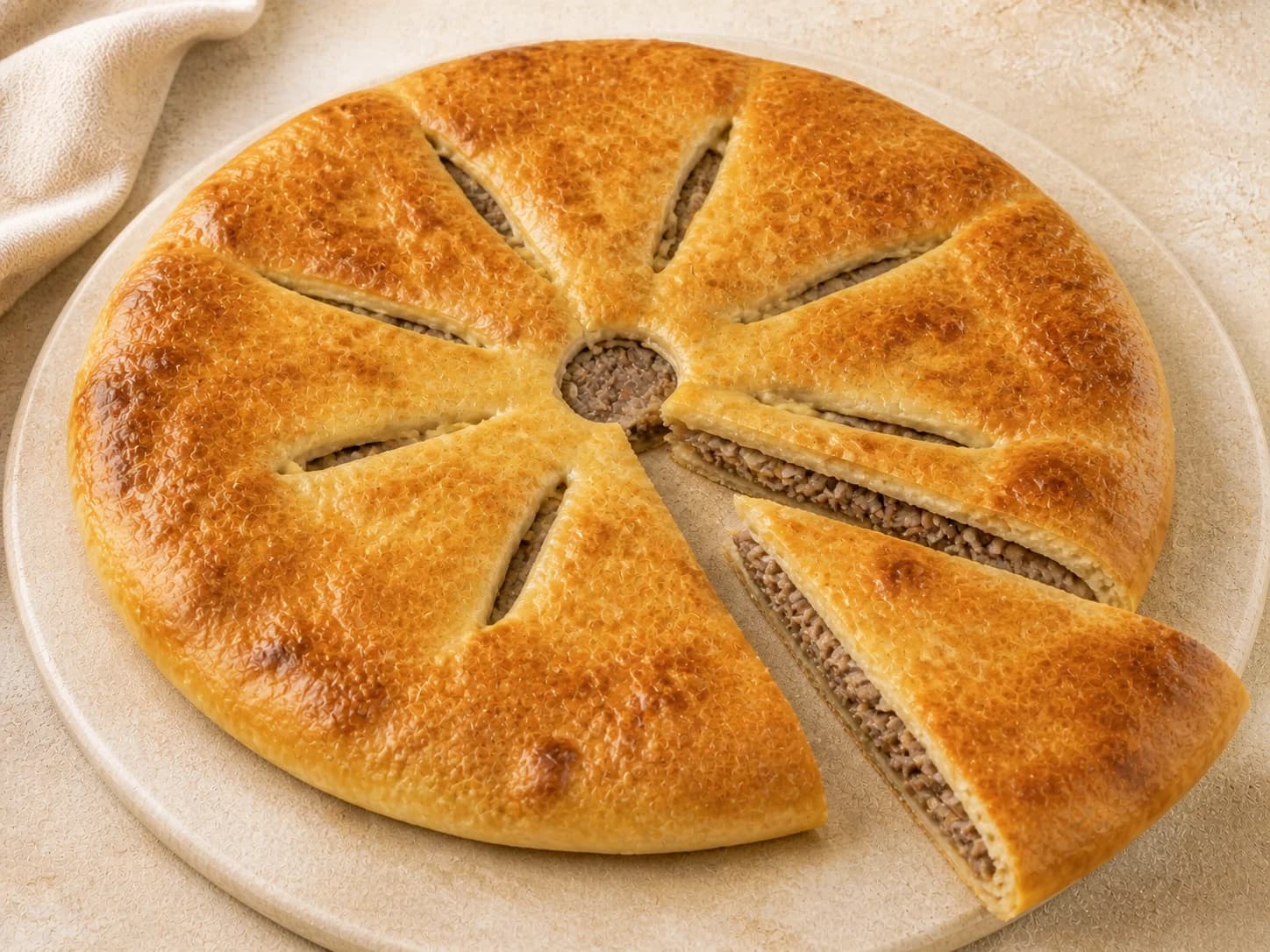 Говядина, нежное тесто, перец молотый, лук, чеснок, капуста